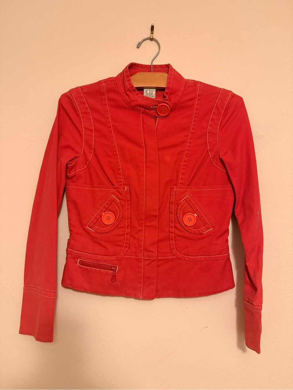 Women's Red Button-Pocket Jean Jacket